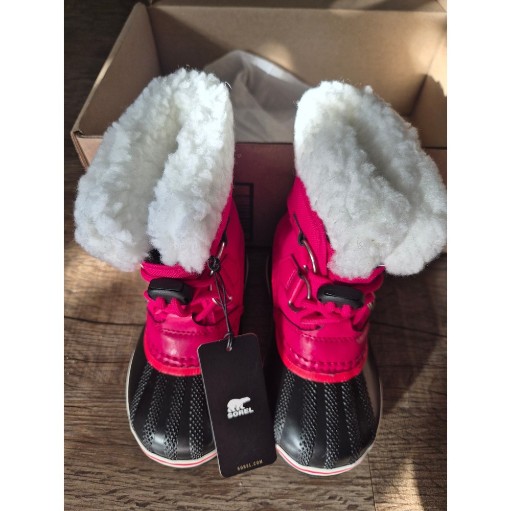 Sorel Kids Yoot Pac Nylon Red Black Waterproof Snow Boots NC1962-600 Size 9 New